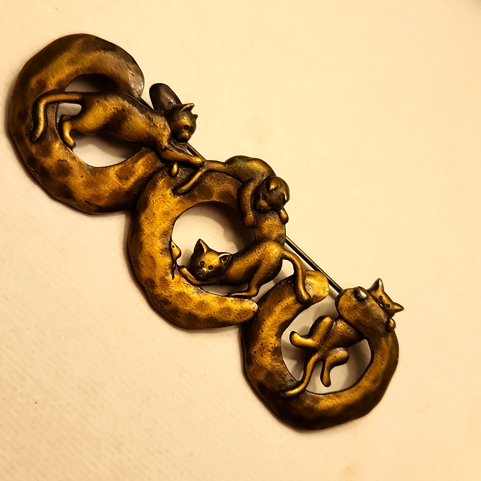 Vtg Signed 4 Cats Playing Brooch Jj Jonette Jewelry 16$